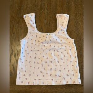 Pink Rose Floral Tank Top - Pink and White